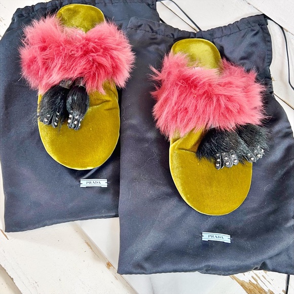 Prada Olive Velvet Mont Gist Tassel Slippers - Picture 5 of 7